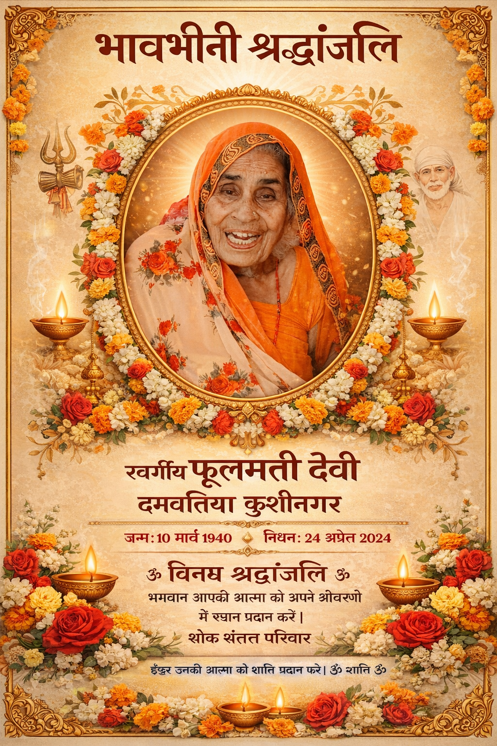 मातृ-वियोग से गमगीन हुआ दमवतिया गांव, अजय कुमार तिवारी की पूजनीय माता फूलमती देवी का निधन,,