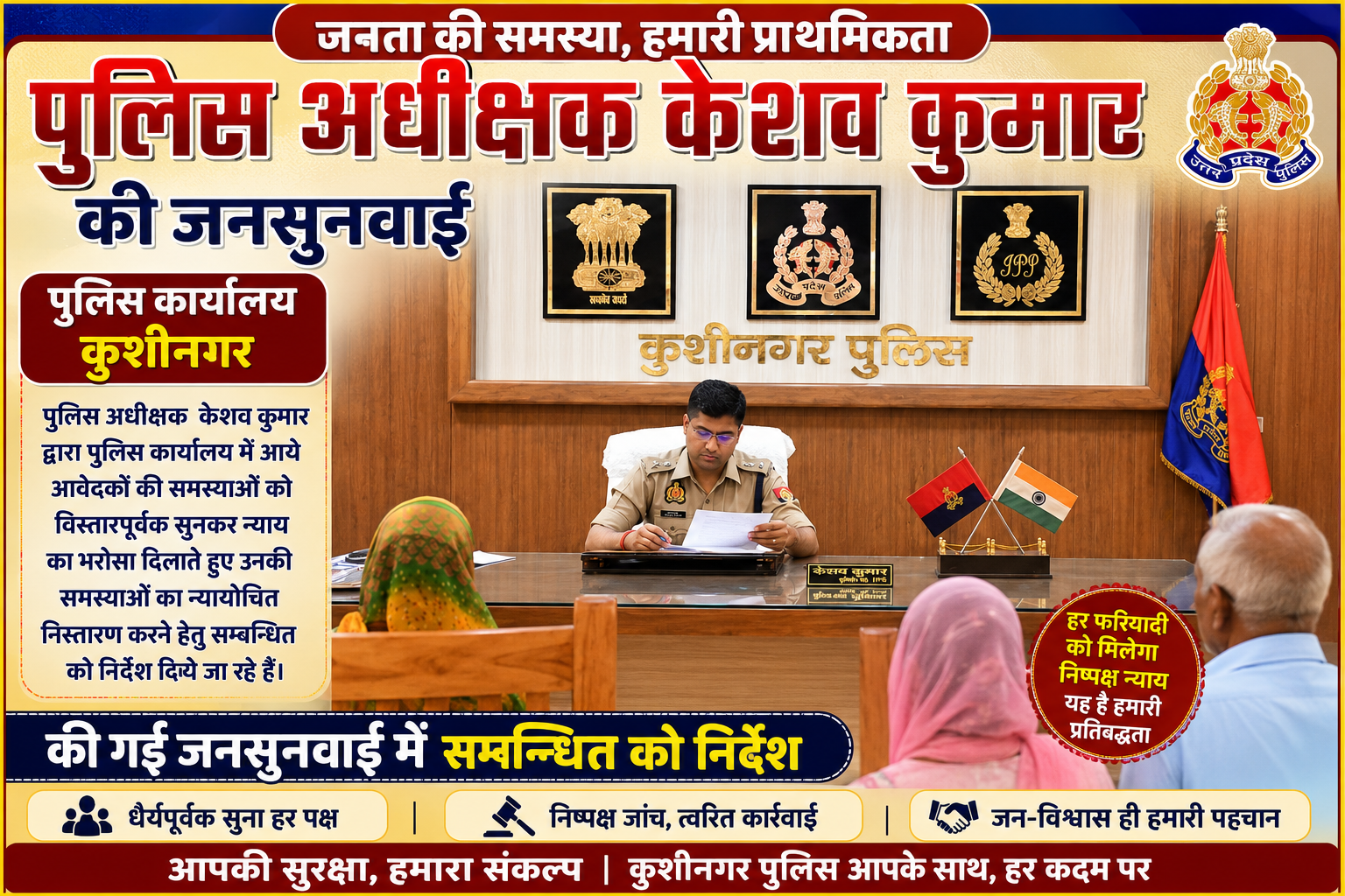 पुलिस अधीक्षक केशव कुमार द्वारा जनसुनवाई, फरियादियों की समस्याएं सुनीं